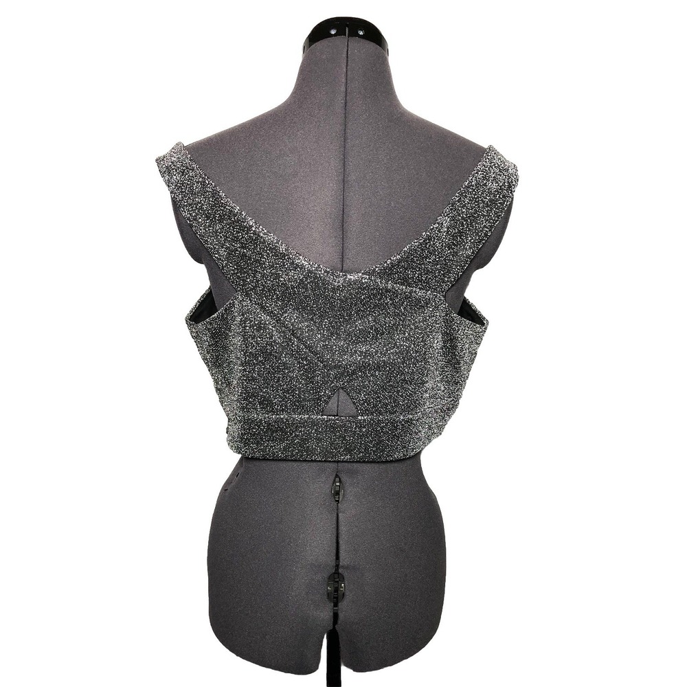 Express Silver Metallic Off‎ Shoulder Crop Top L Sparkle Lurex Party Club Y2K - Picture 6 of 9